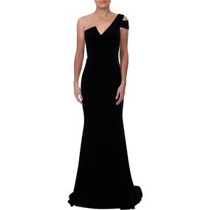 Betsy & Adam Womens Navy Velvet One Shoulder Evening Evening Dress Gown